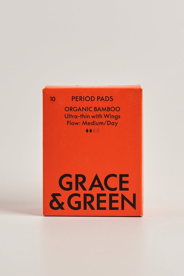 Grace & Green Organic Bamboo Period Pads with Wings 10 pack Moderate Flow