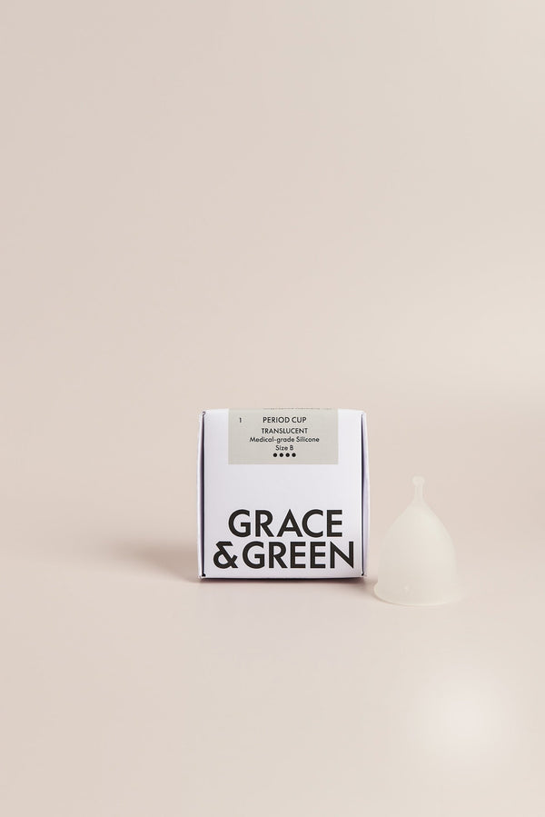 A box containing a reusable menstrual cup for eco-friendly and sustainable period care